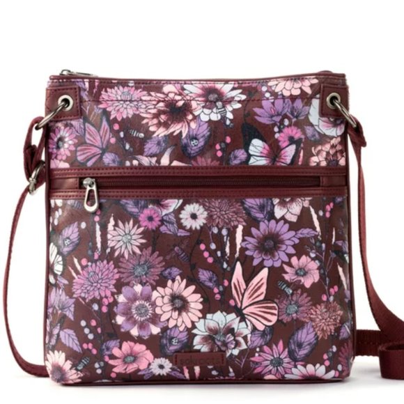 NWT Sakroots Artist Circle Flat Crossbody Cabernet in Bloom - Picture 1 of 4